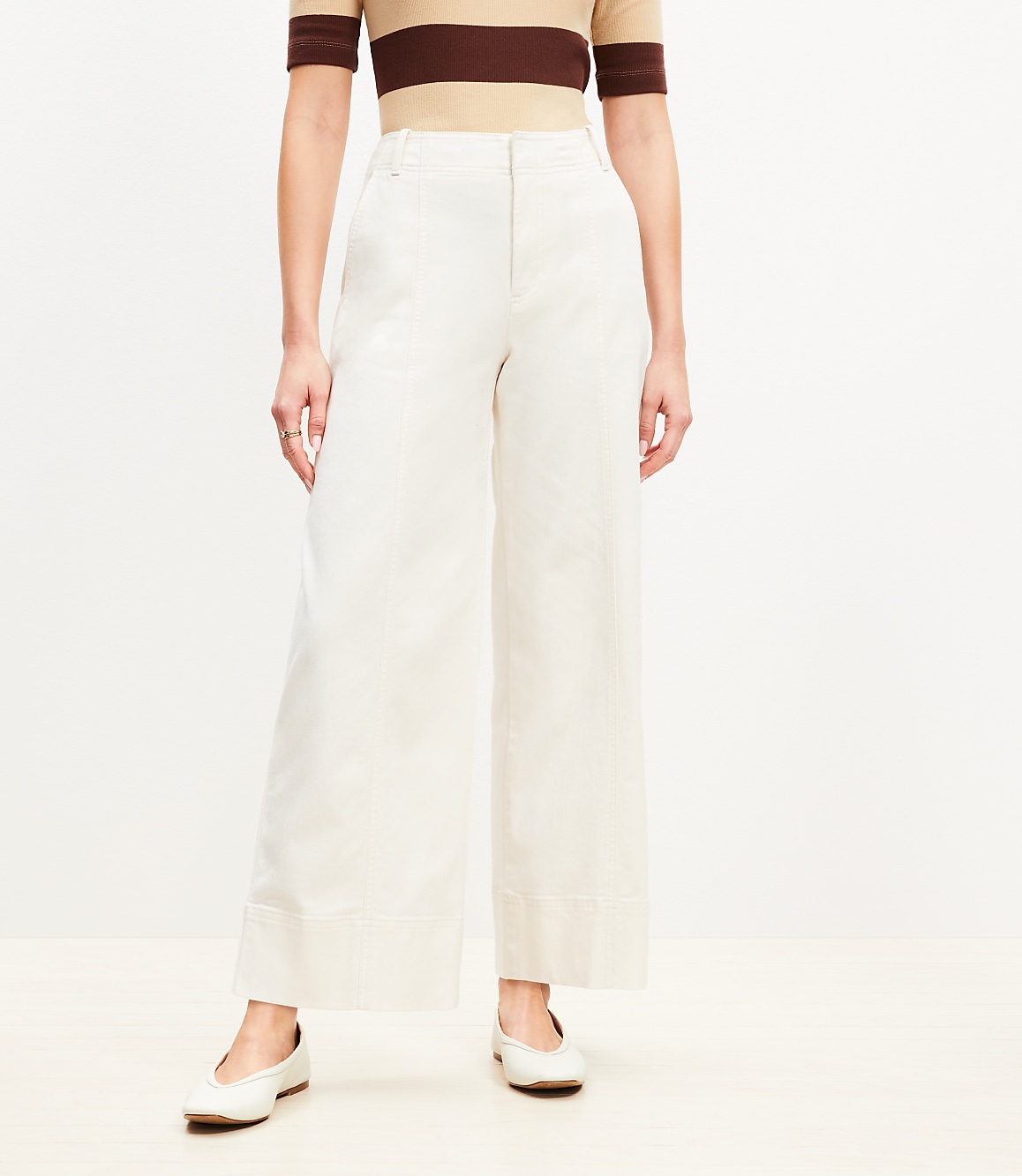 Seamed Palmer Wide Leg Crop Pants in Twill