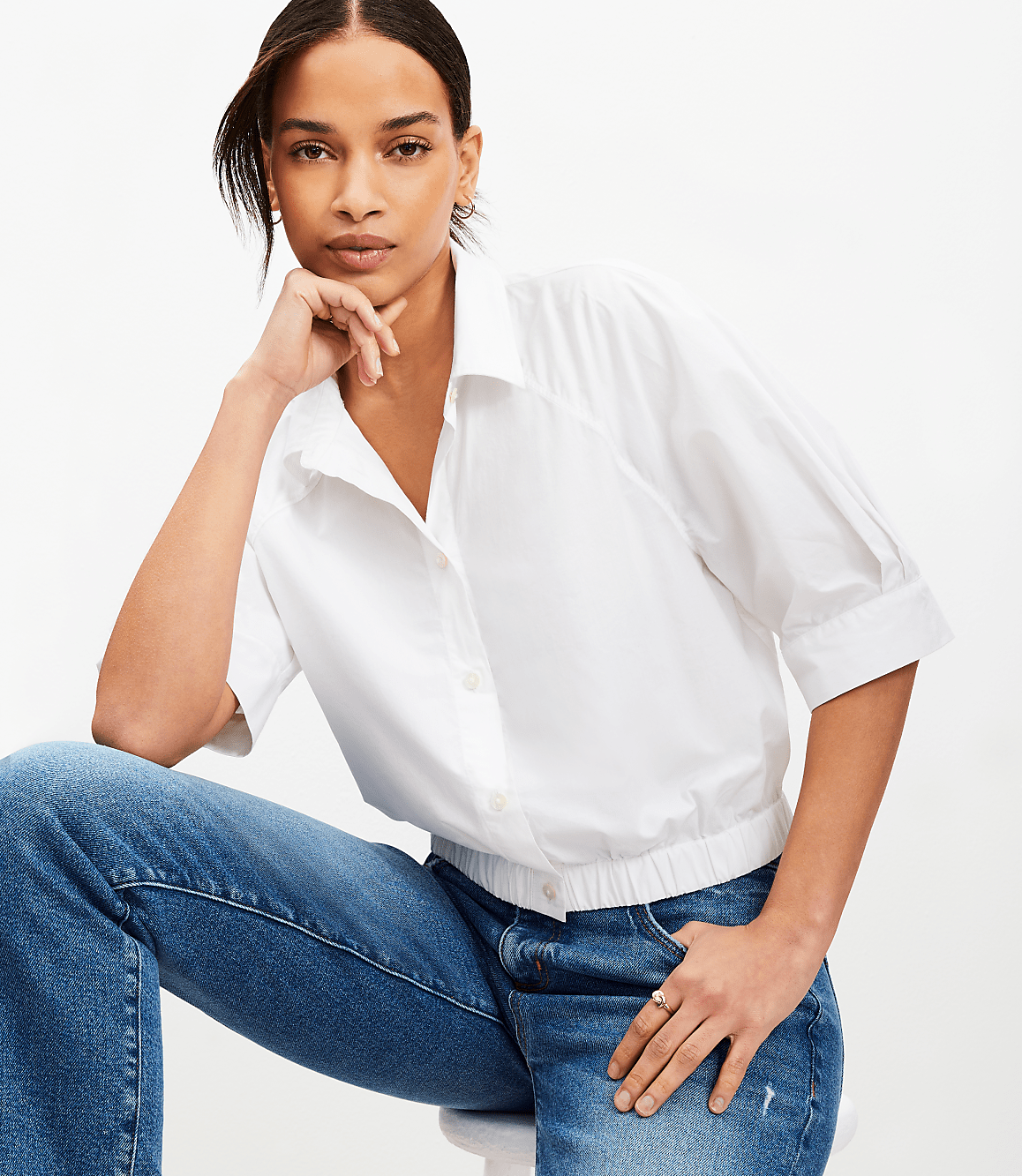 Poplin Elasticized Hem Blouse