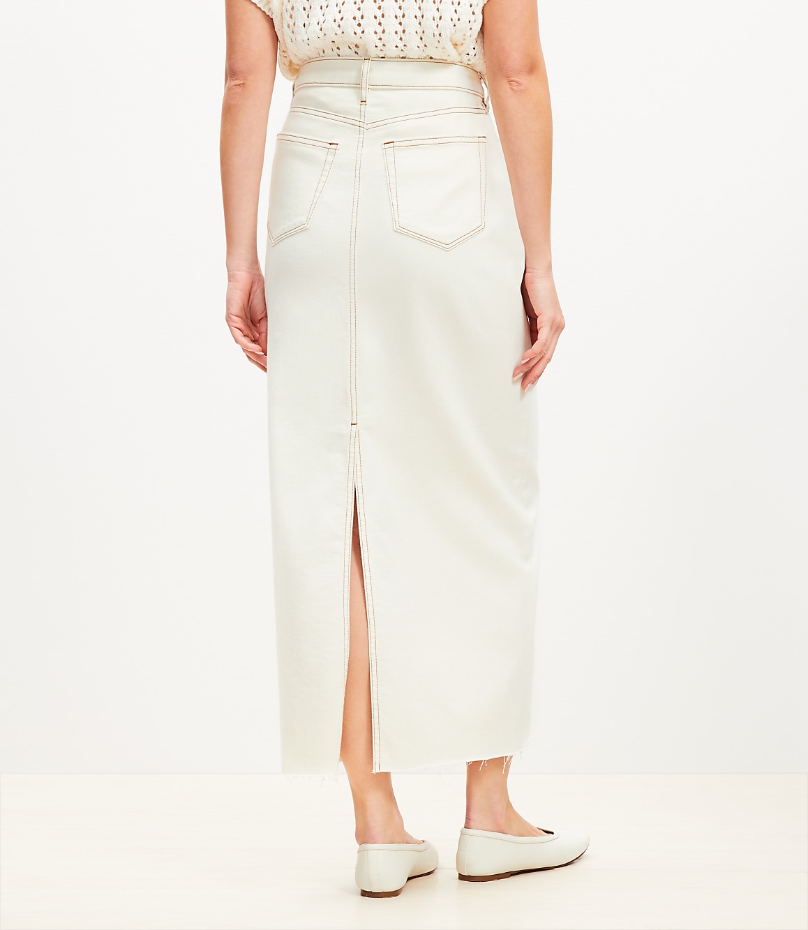 Denim Maxi Skirt in Ecru