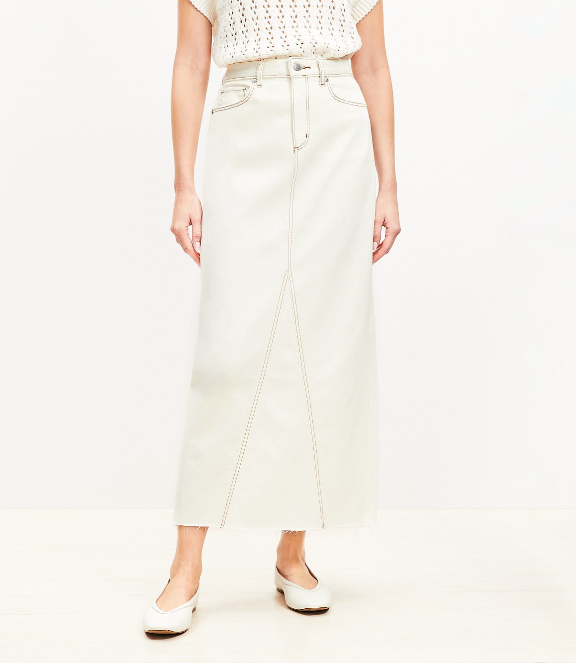 Denim Maxi Skirt in Ecru