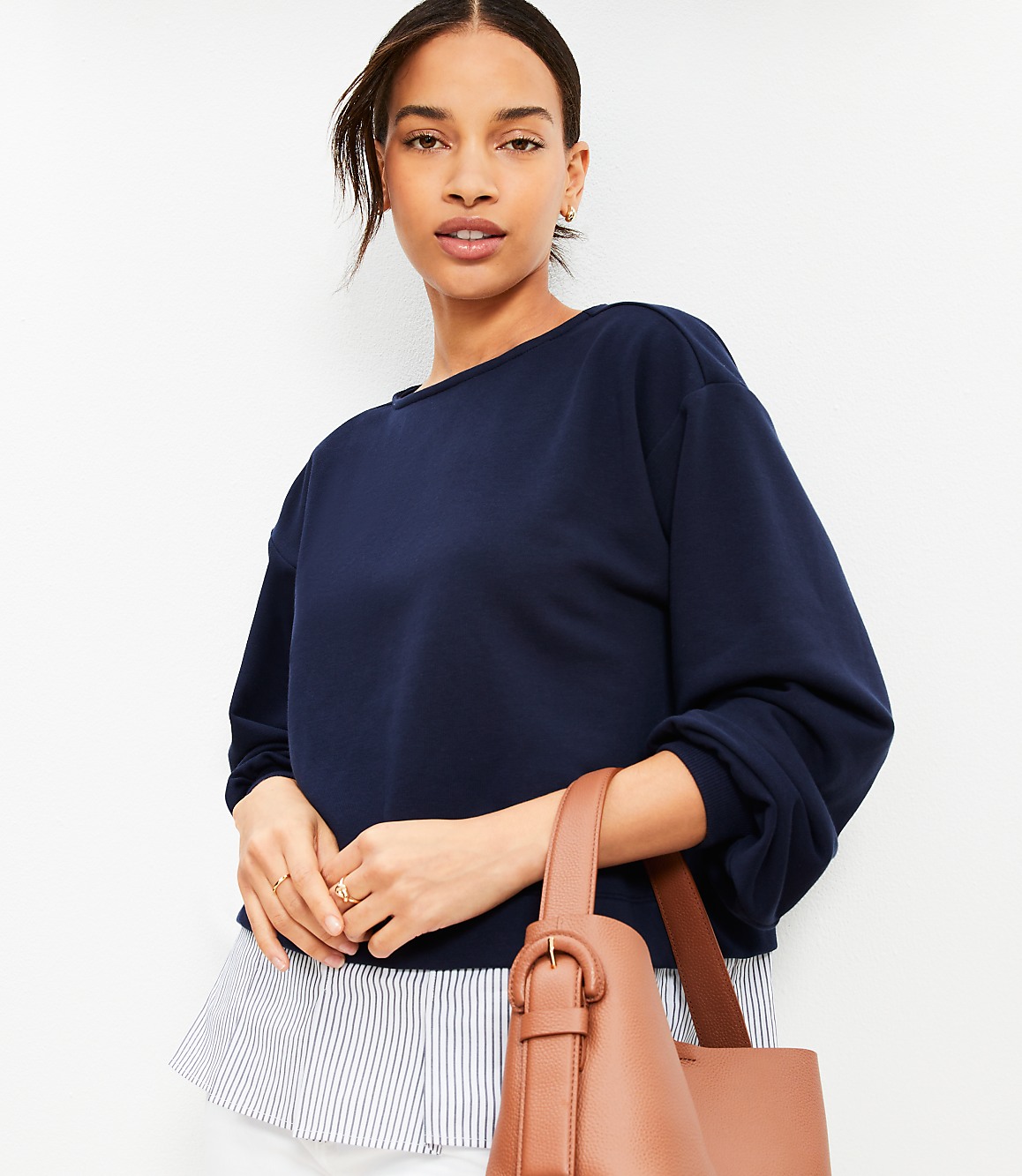 Striped Poplin Mixed Media Sweatshirt
