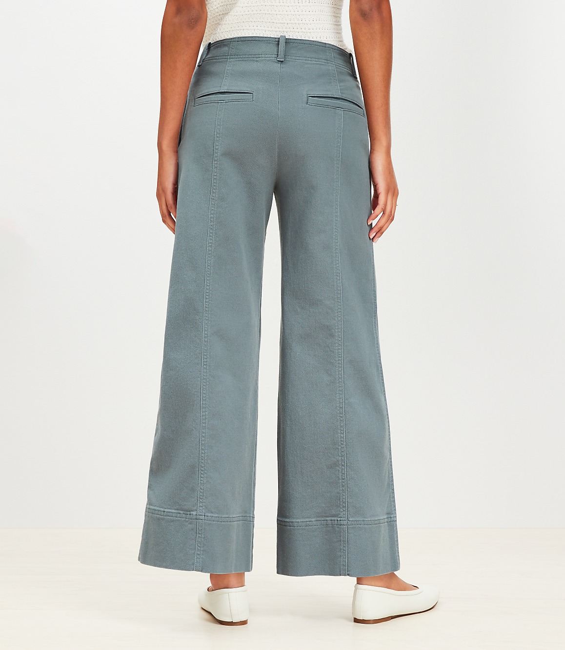 Petite Curvy Seamed Palmer Wide Leg Crop Pants in Twill