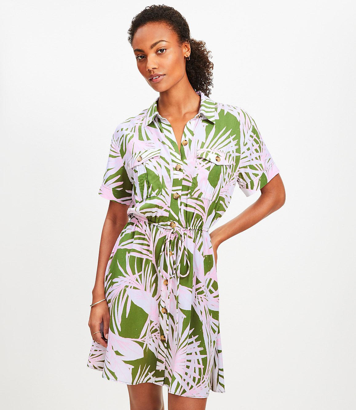 Petite Island Frond Mini Pocket Shirtdress
