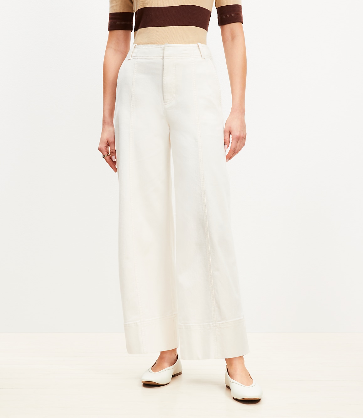 Curvy Seamed Palmer Wide Leg Crop Pants in Twill