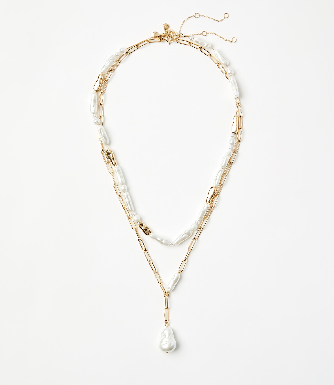 Pearlized Chain Link Layered Pendant Necklace Set