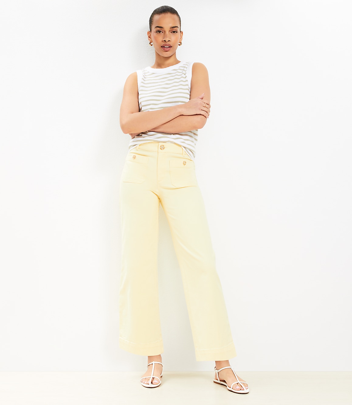 Petite Palmer Wide Leg Crop Pants in Twill