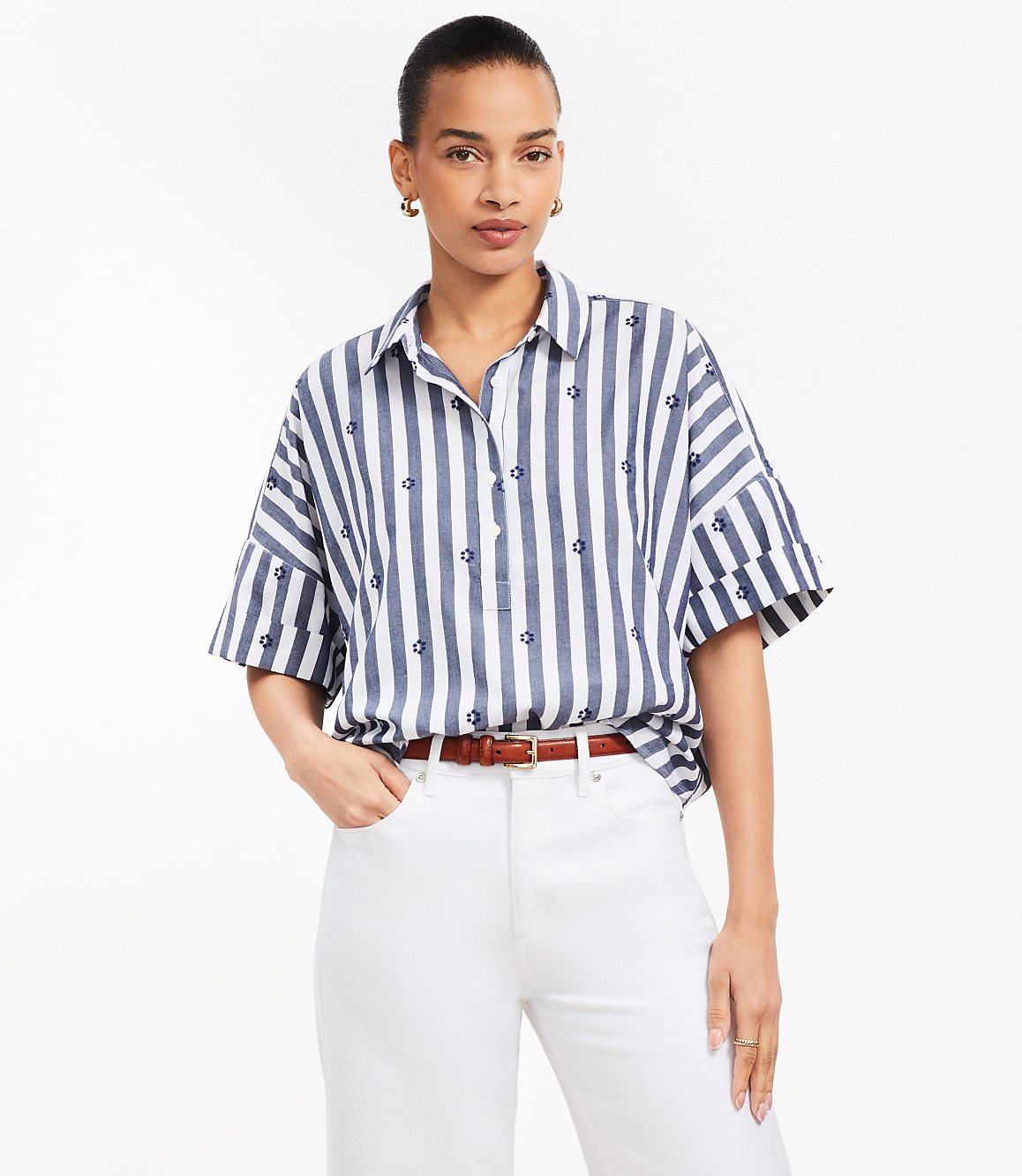 Clip Stripe Henley Dolman Everyday Tunic Shirt