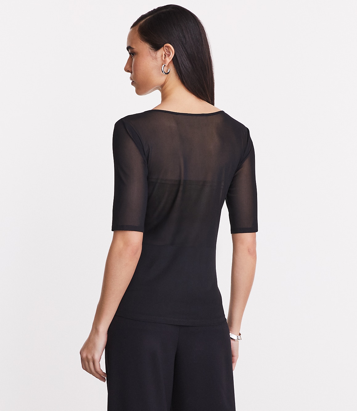 Petite LOFT Versa Mesh Elbow Sleeve Tee