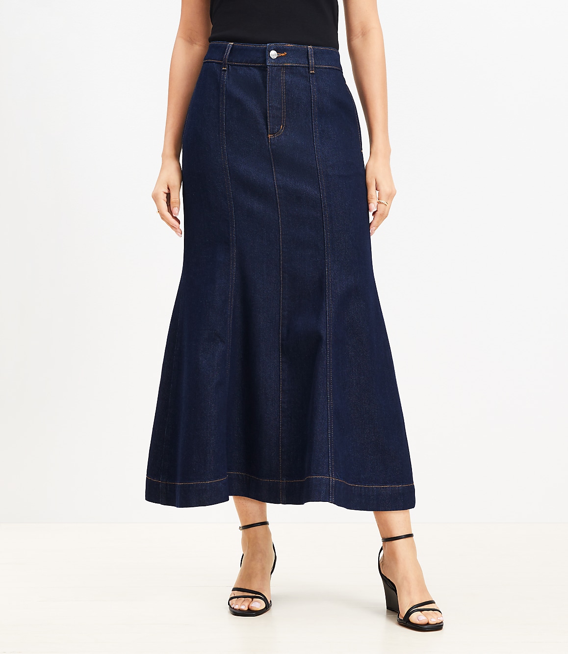 Denim Trumpet Maxi Skirt in Dark Rinse