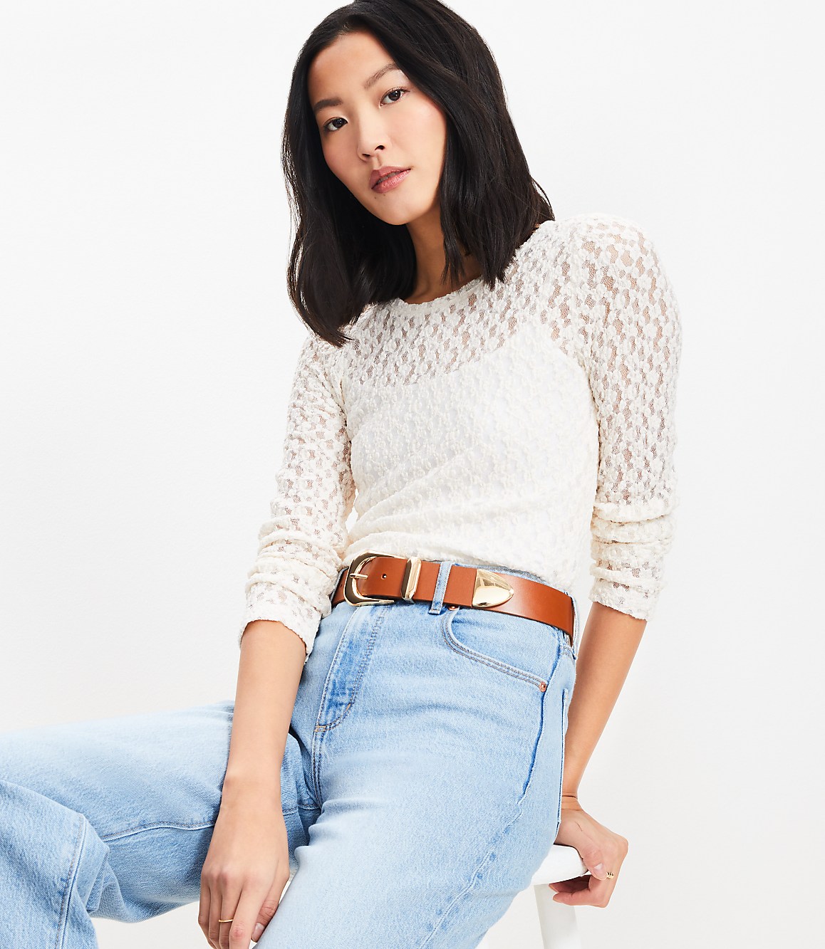 Lace Long Sleeve Crew Neck Tee