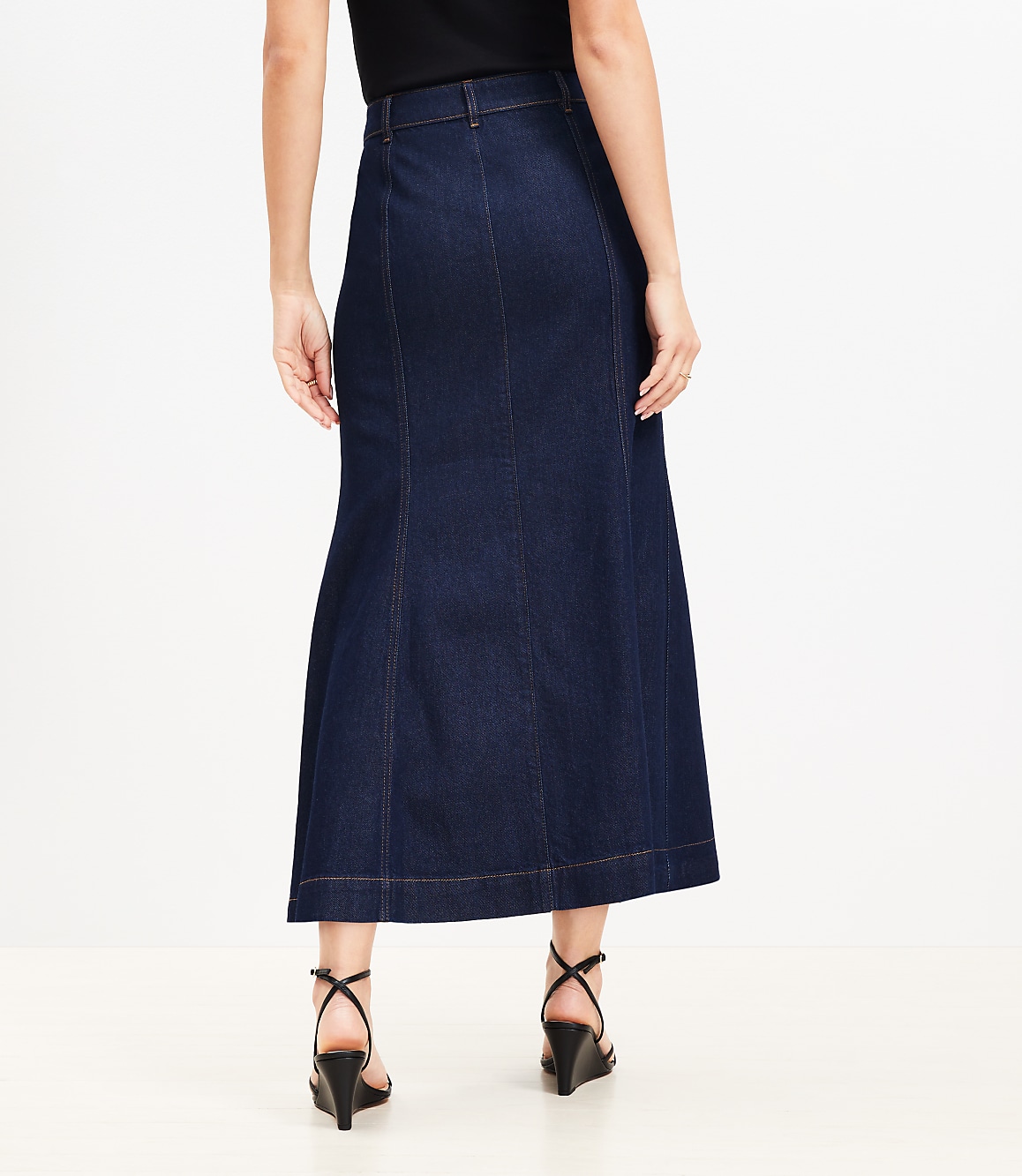 Denim Trumpet Maxi Skirt in Dark Rinse