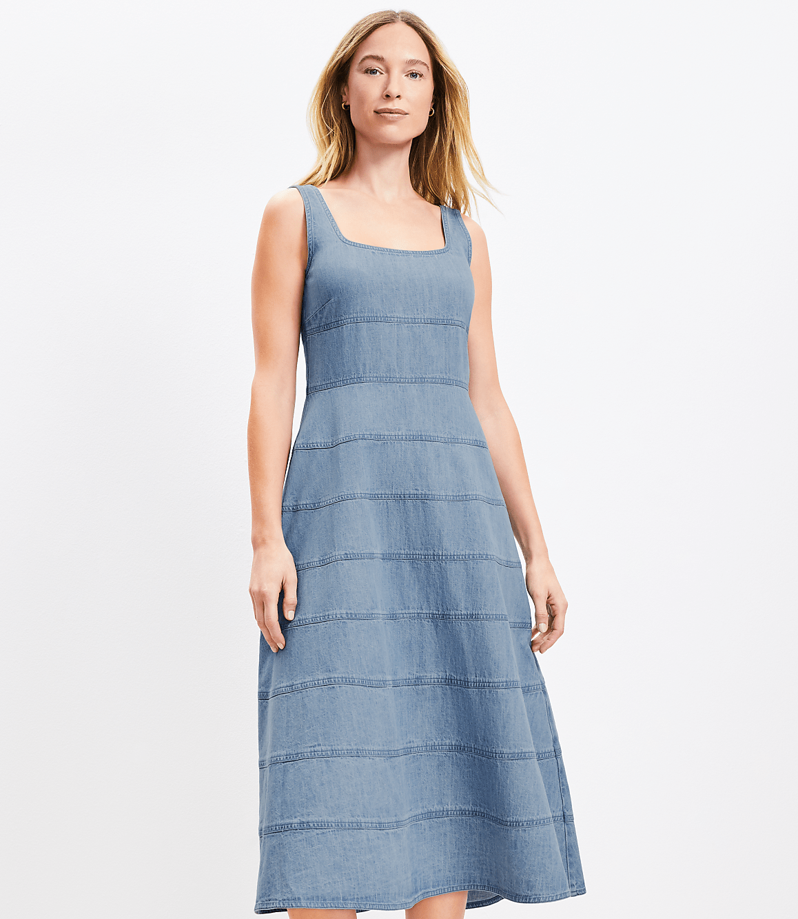 Chambray Seamed Midi Dress