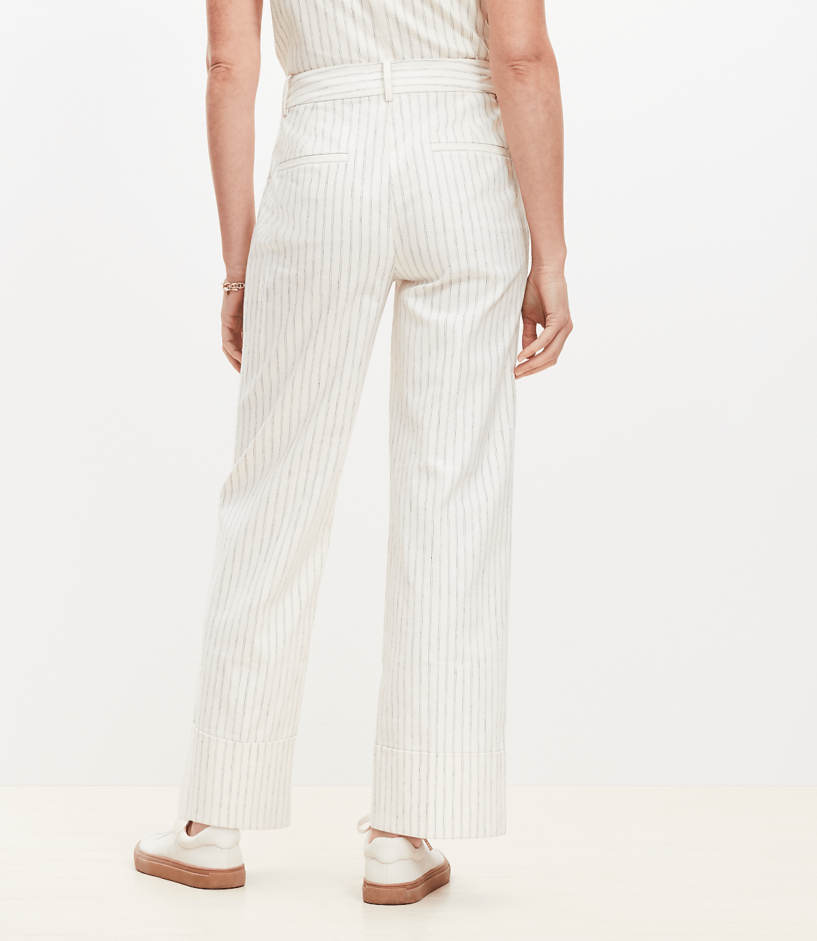 Cuffed Ankle Pants in Striped Cotton Linen