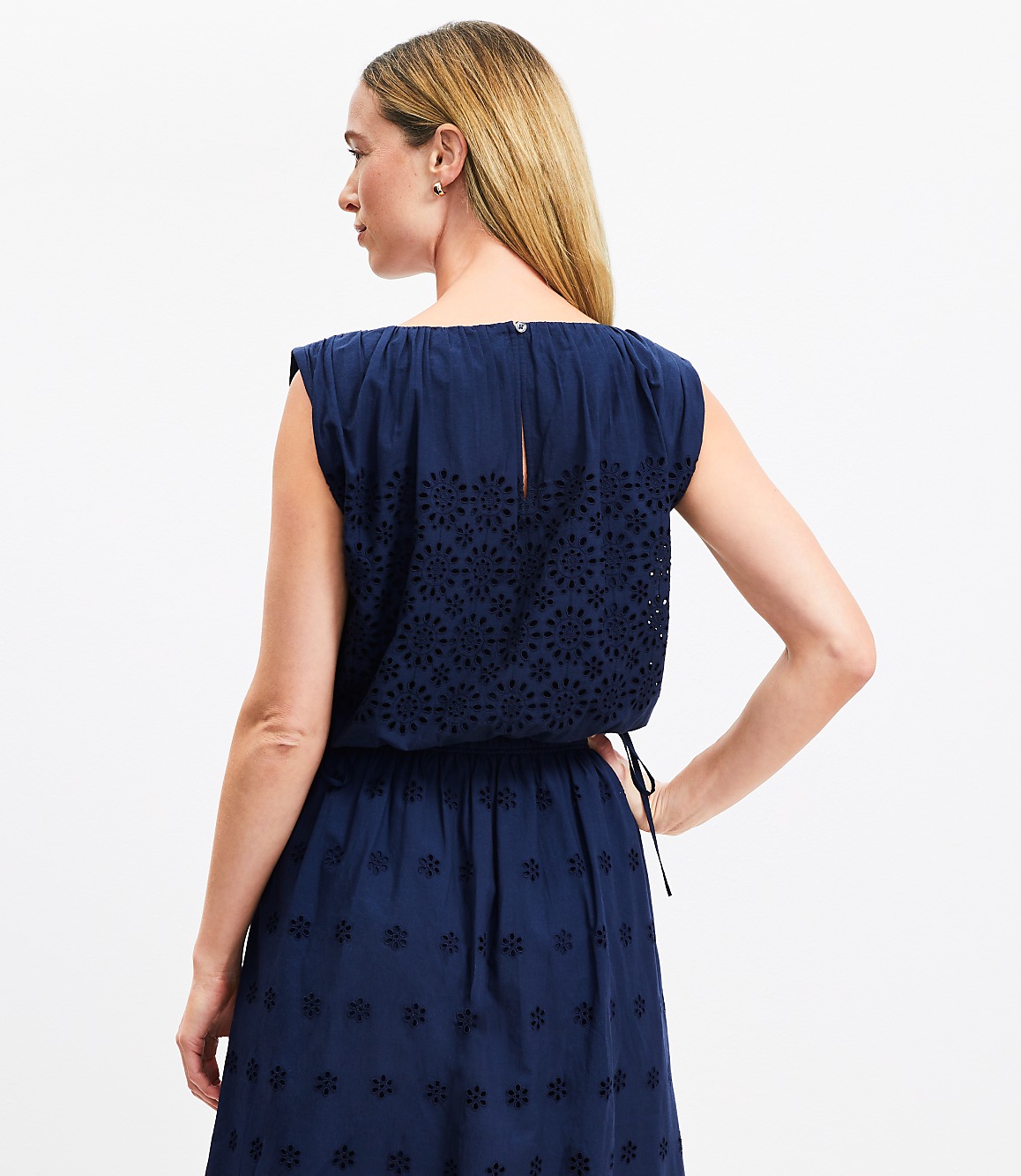 Eyelet Side Tie Pleated Bubble Top