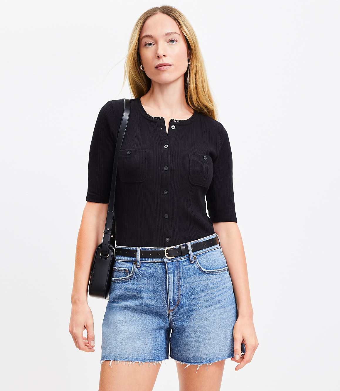 Destructed High Rise Cut Off Denim Shorts in Authentic Dark Wash
