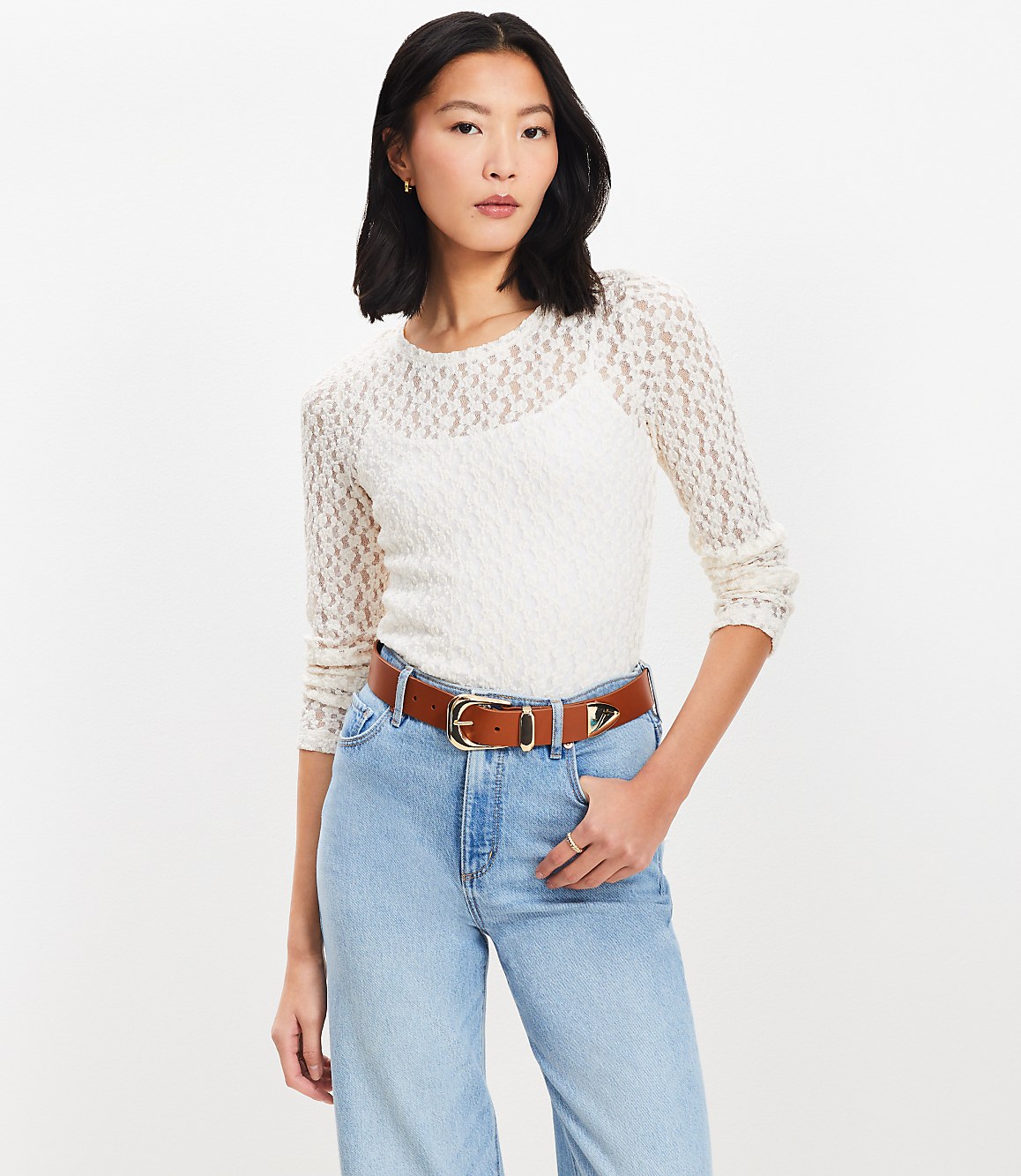 Lace Long Sleeve Crew Neck Tee