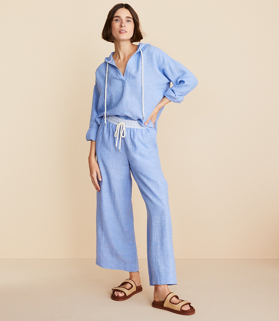 Lou & Grey Crosshatch Linen Wide Leg Crop Pants