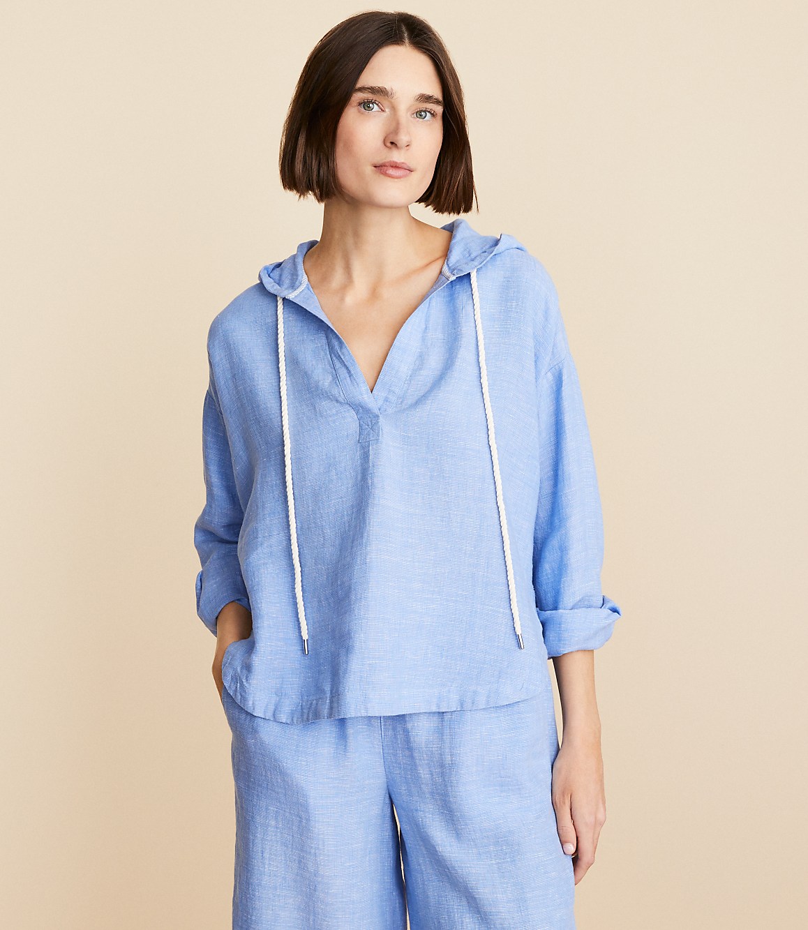 Lou & Grey Crosshatch Linen Tunic Hoodie