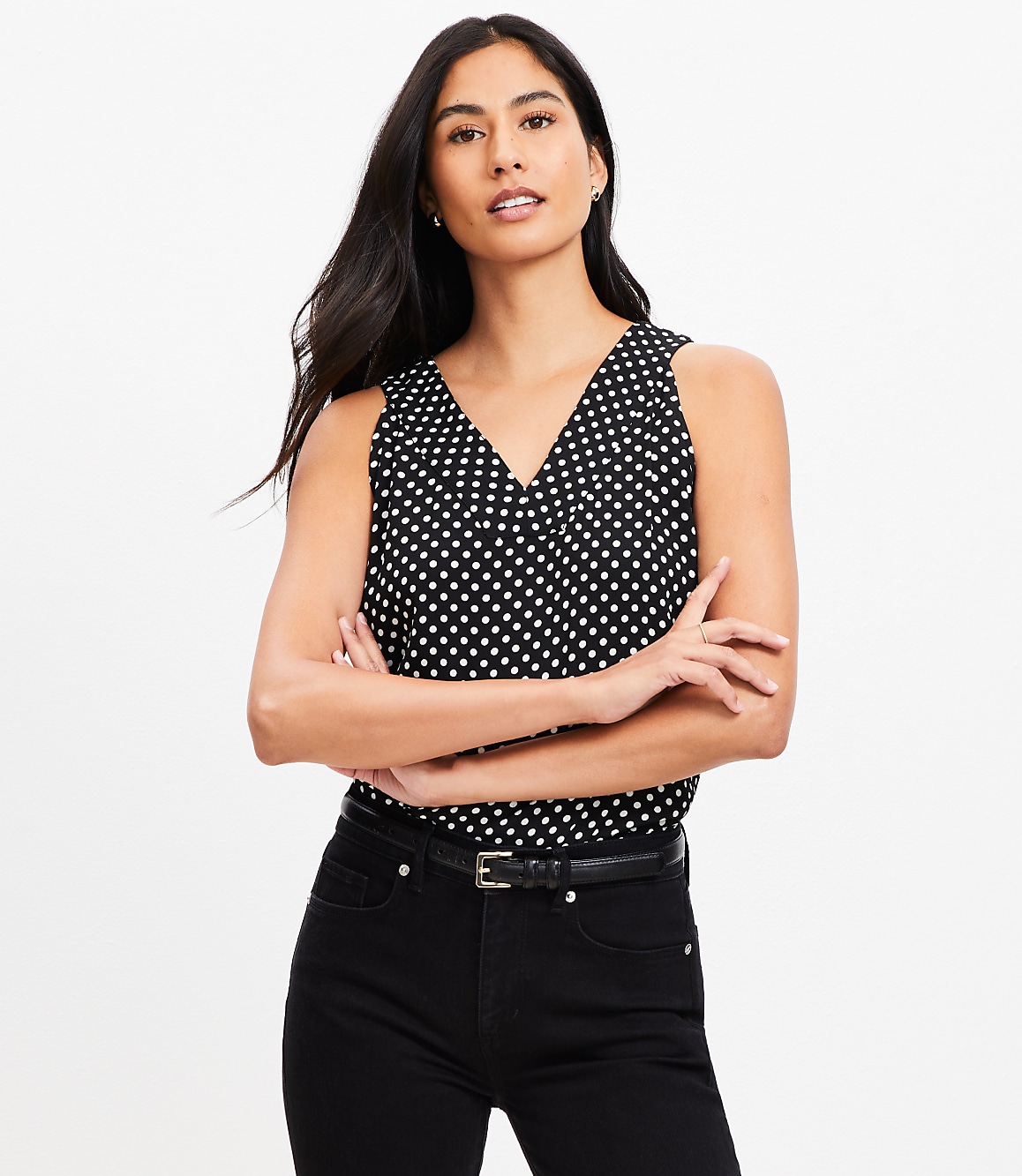 Petite Dotted Double V Halter Top