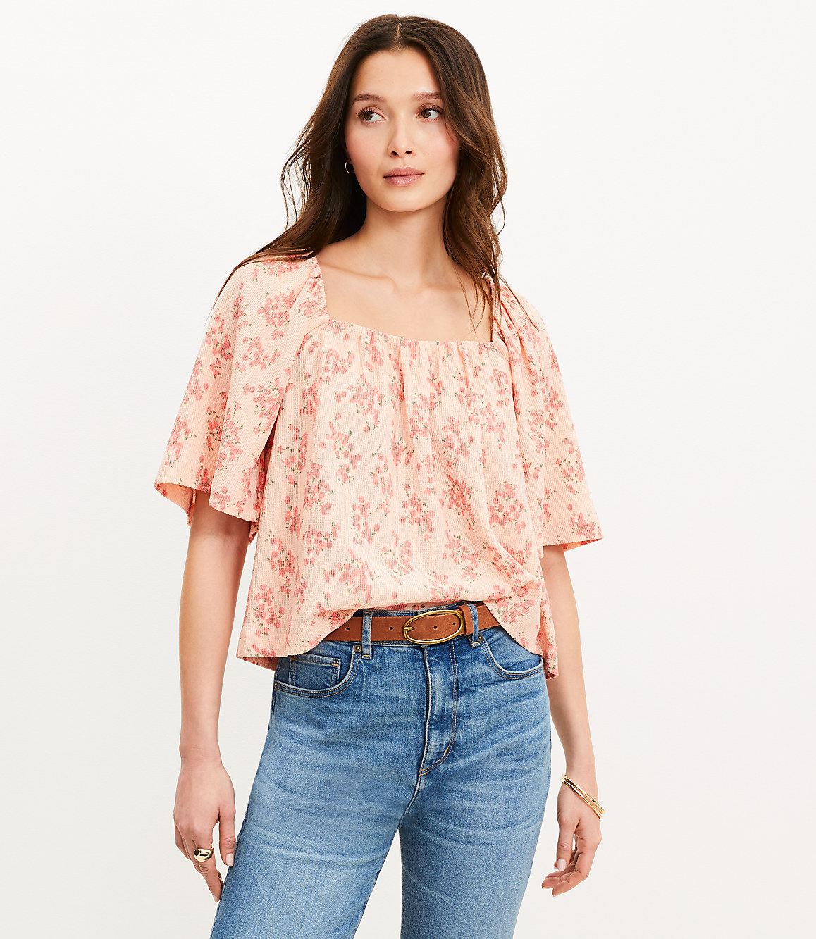Floral Flutter Square Neck Top