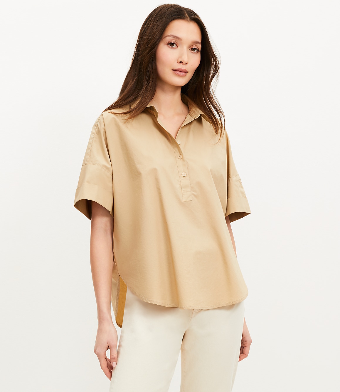 Poplin Henley Dolman Everyday Tunic Shirt