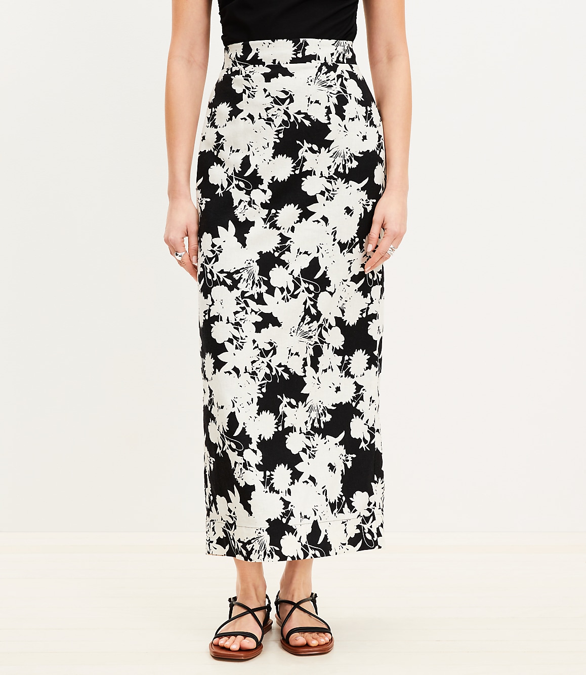 Garden Linen Blend Column Midi Skirt