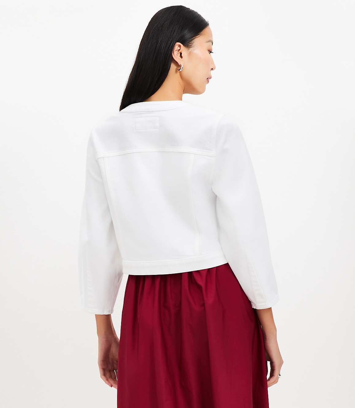 Petite Balloon Sleeve Denim Jacket in White
