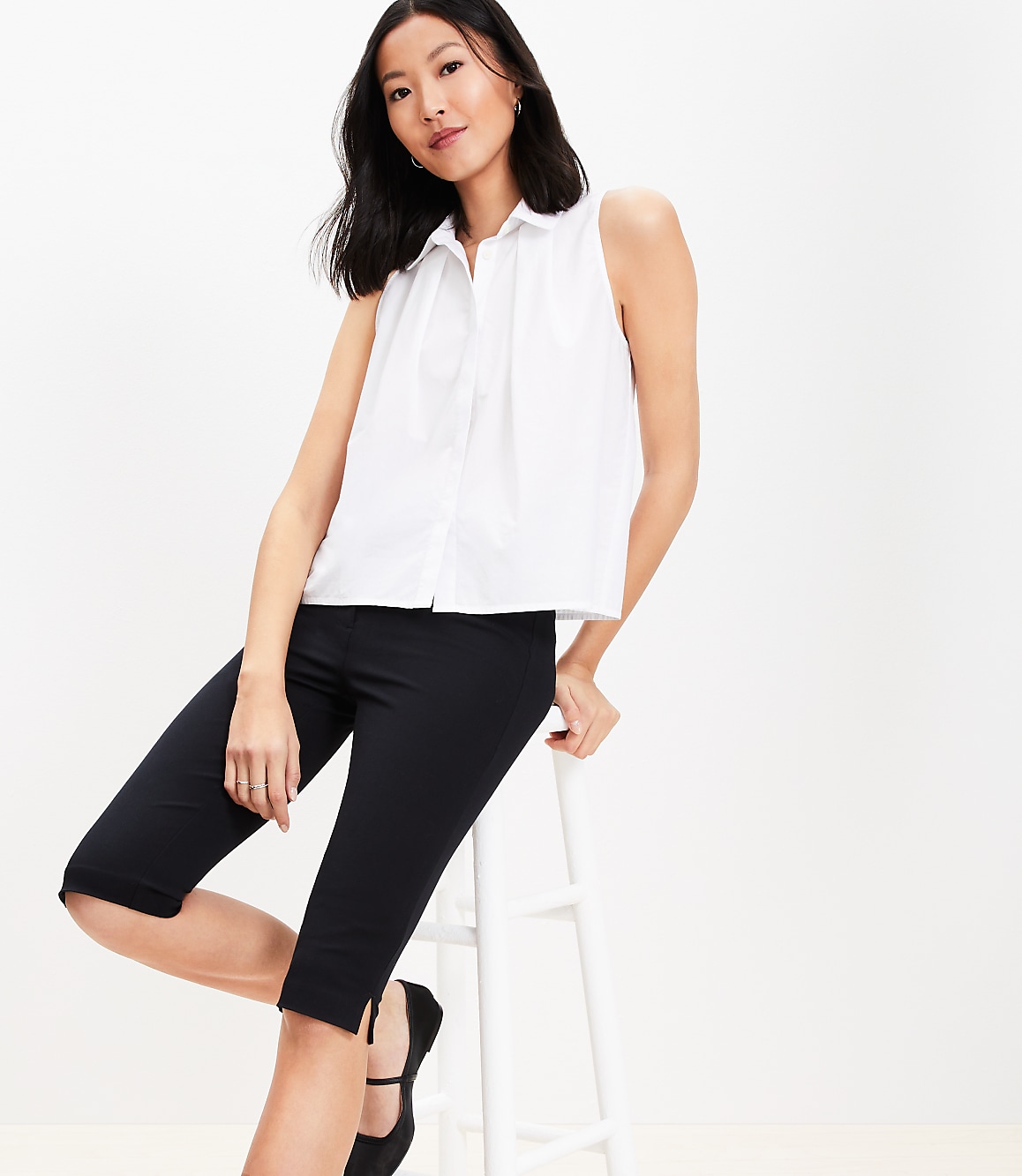 Poplin Pleated Sleeveless Shirt