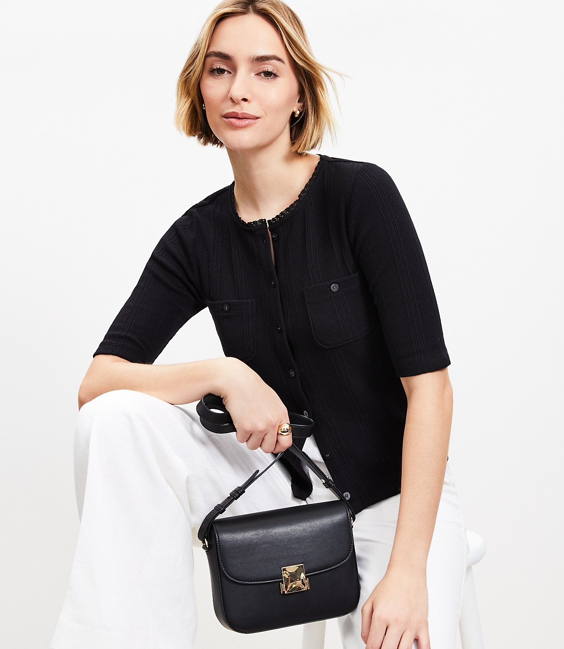 Petite Pointelle Pocket Cardigan Top
