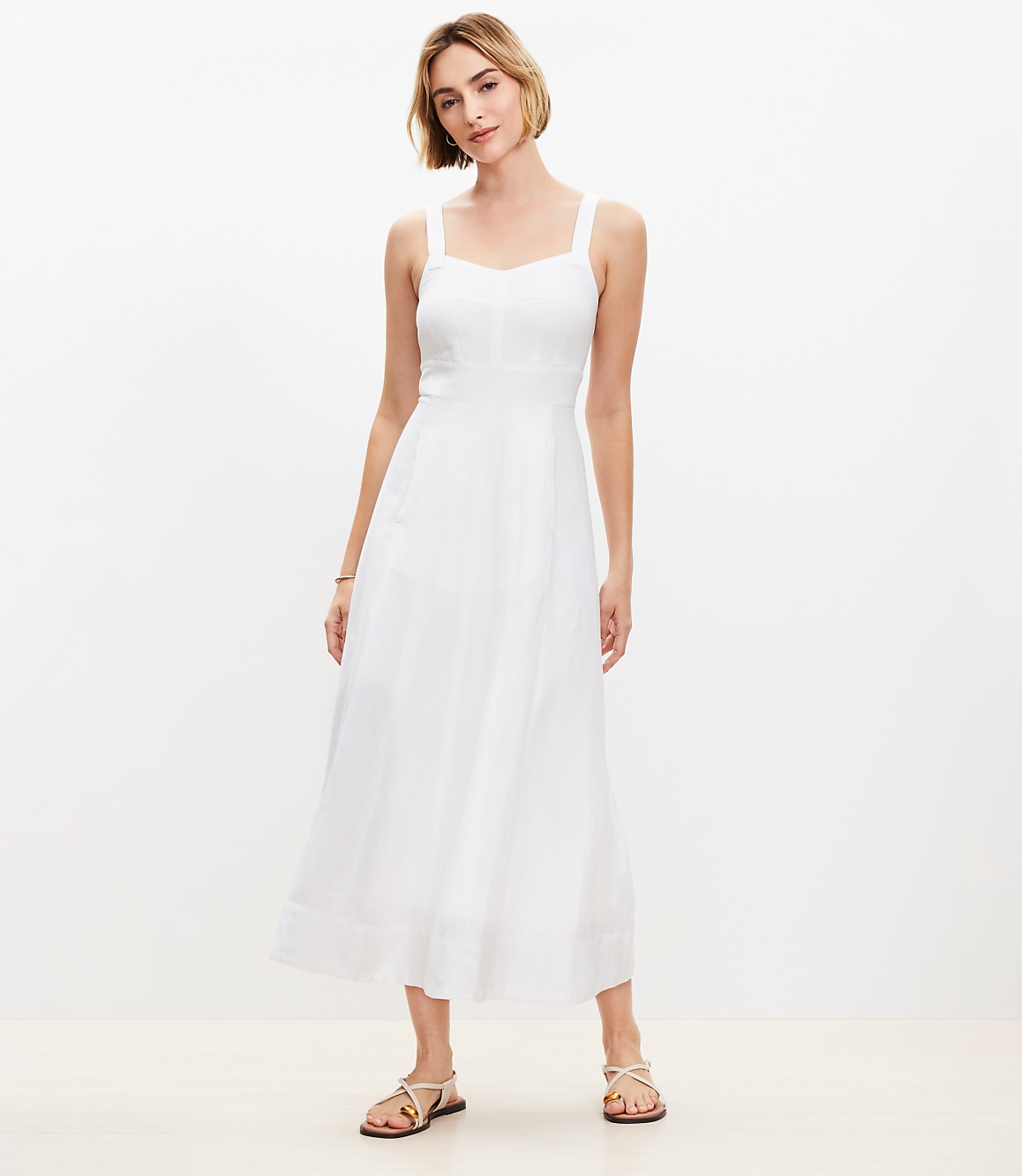 Petite Linen Blend Seamed Midi Pocket Dress