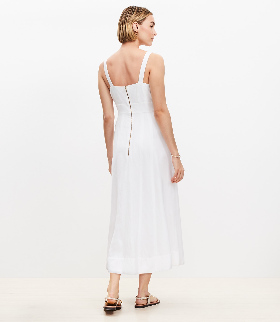 Petite Linen Blend Seamed Midi Pocket Dress