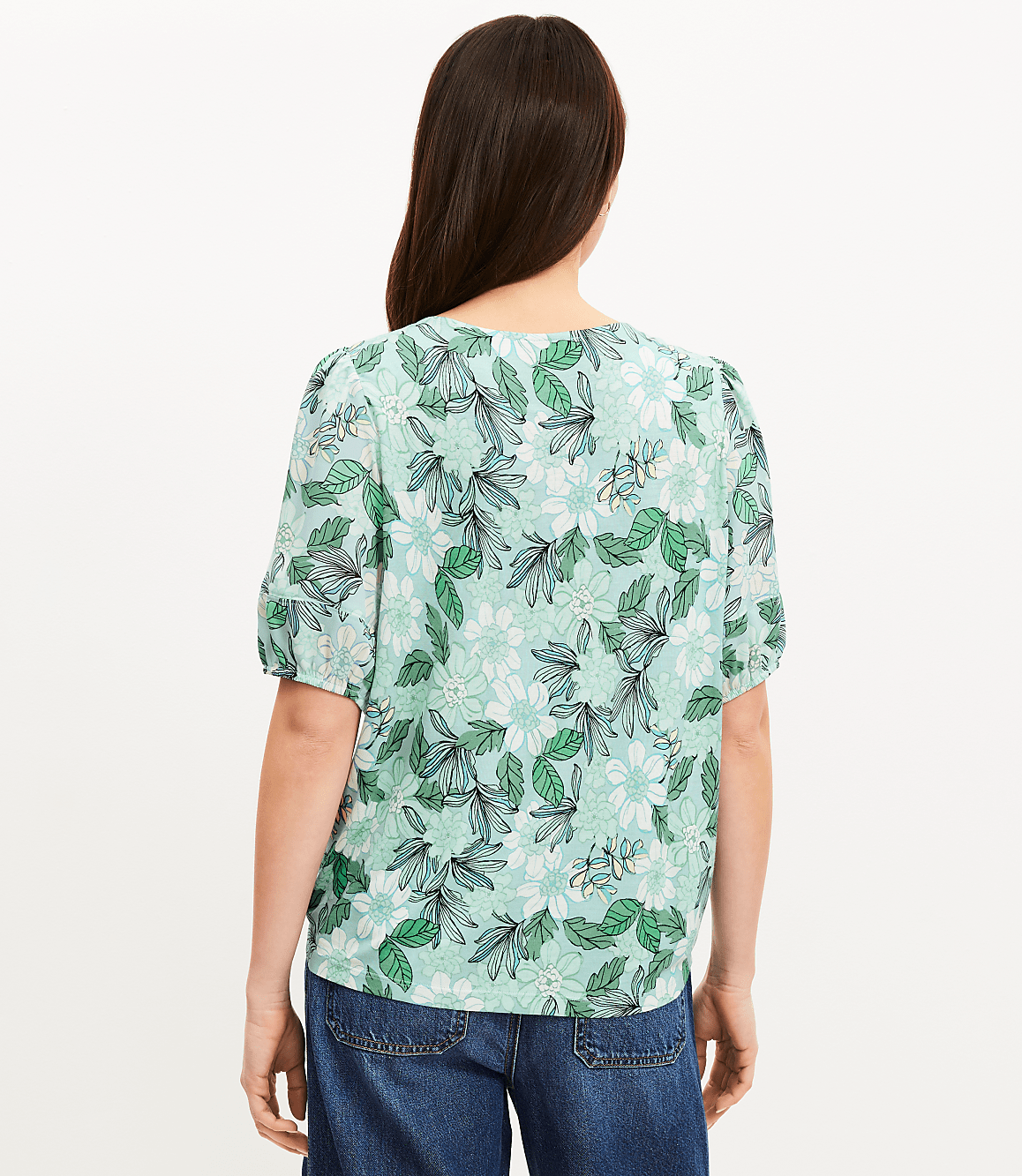 Gardenia Bubble Sleeve Mixed Media Top