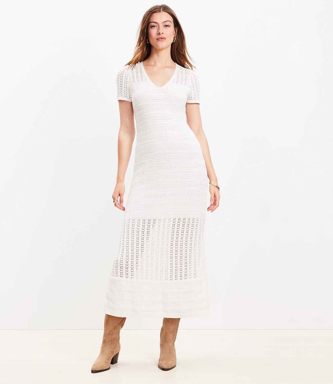 Petite Pointelle V-Neck Midi Sweater Dress