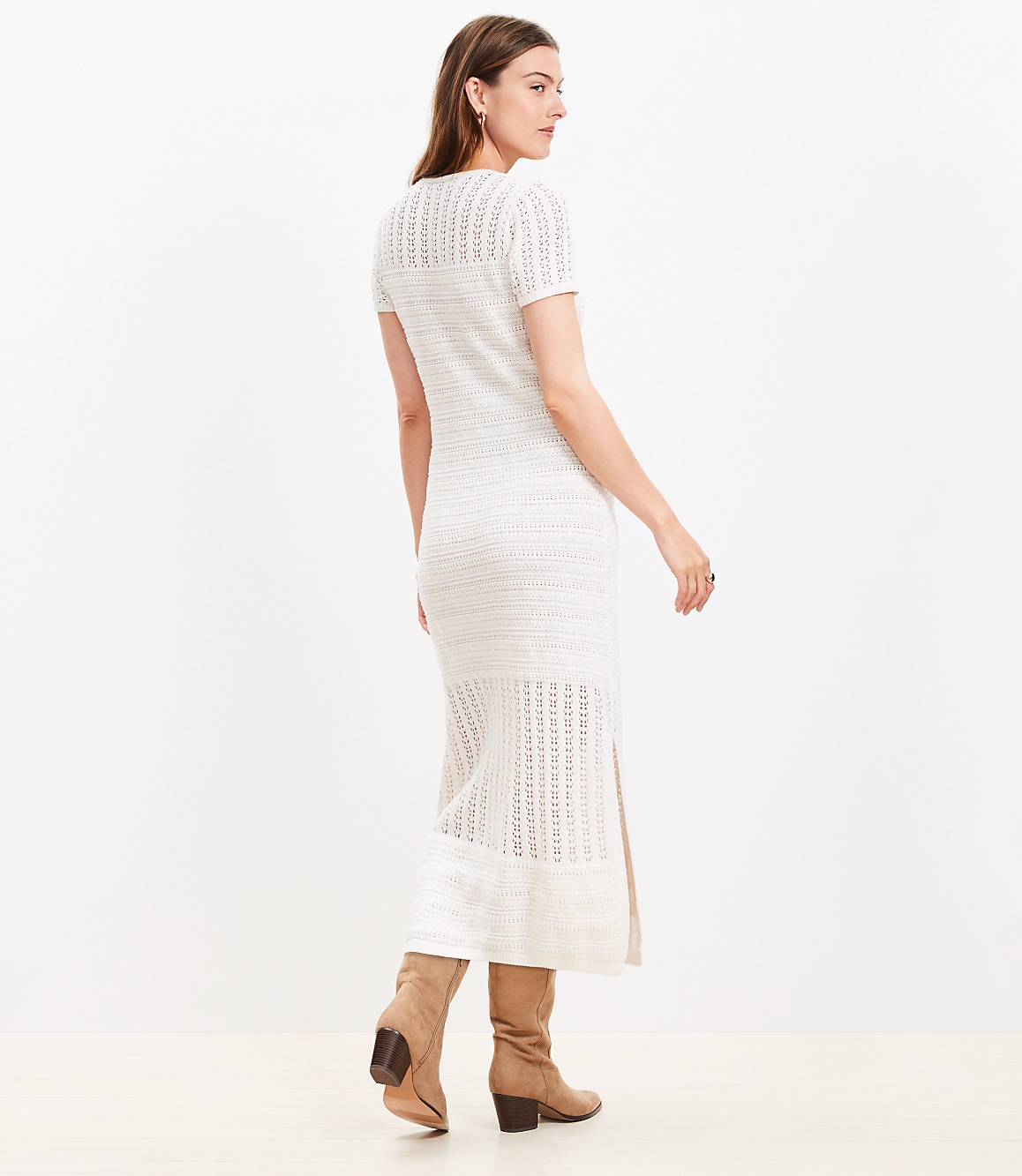 Petite Pointelle V-Neck Midi Sweater Dress