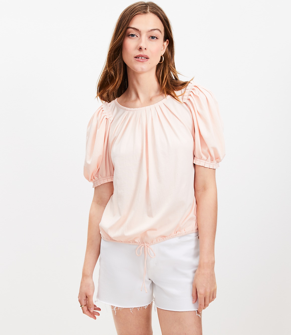 Petite Pleated Tie Puff Sleeve Top