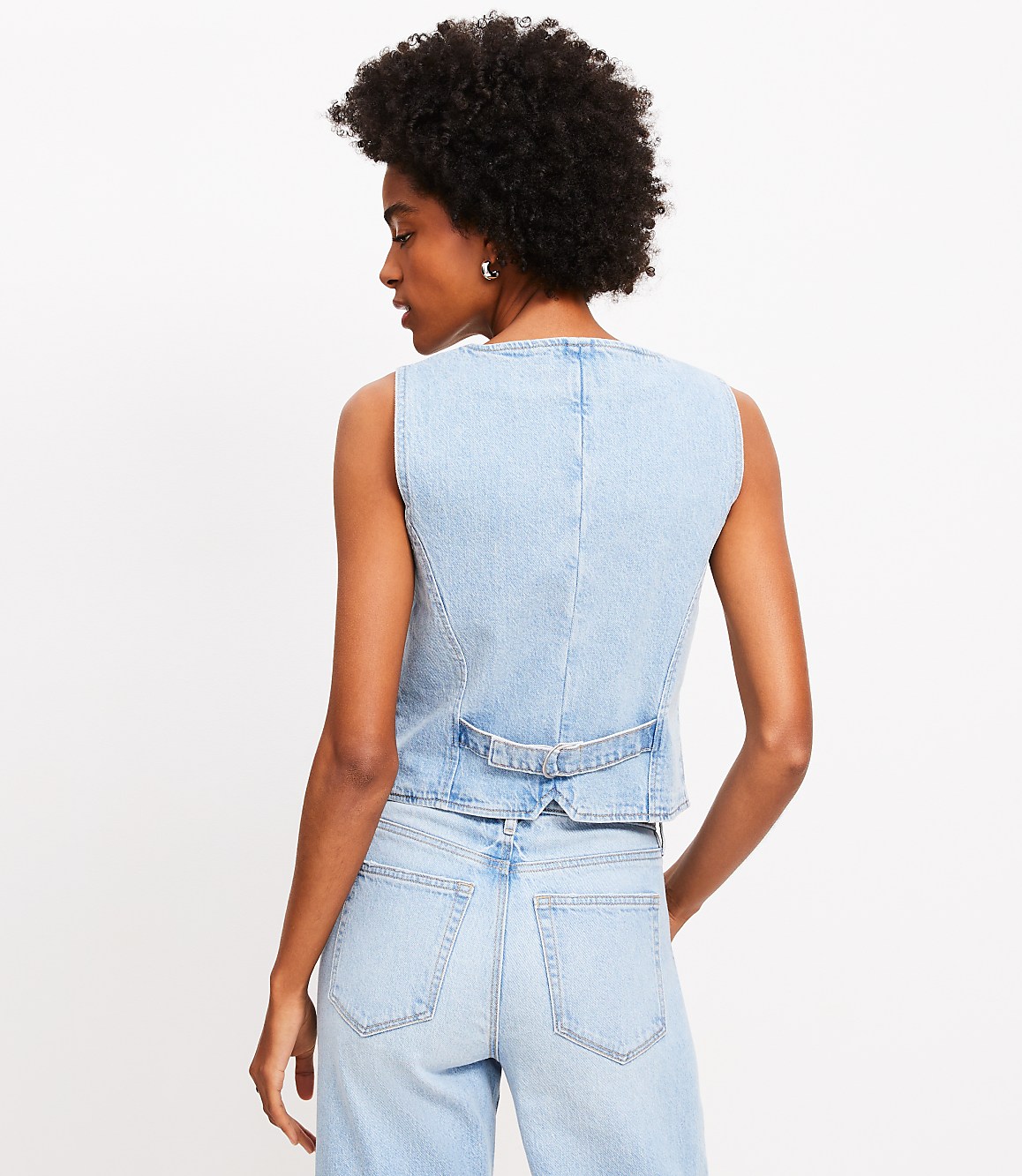 Petite Denim Vest in Destructed Mid Wash