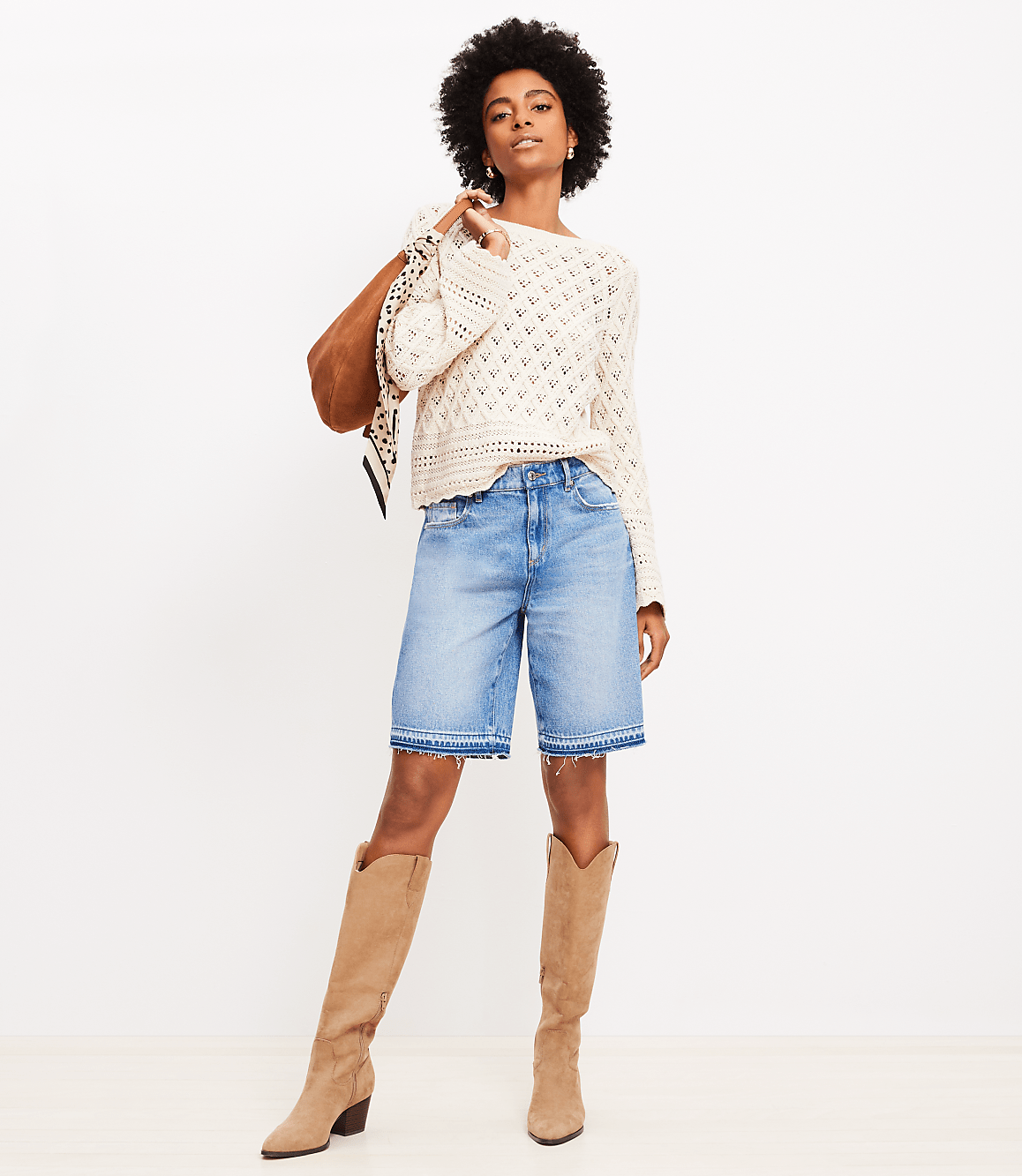 Mixed Pointelle Wide Sleeve Boatneck Sweater