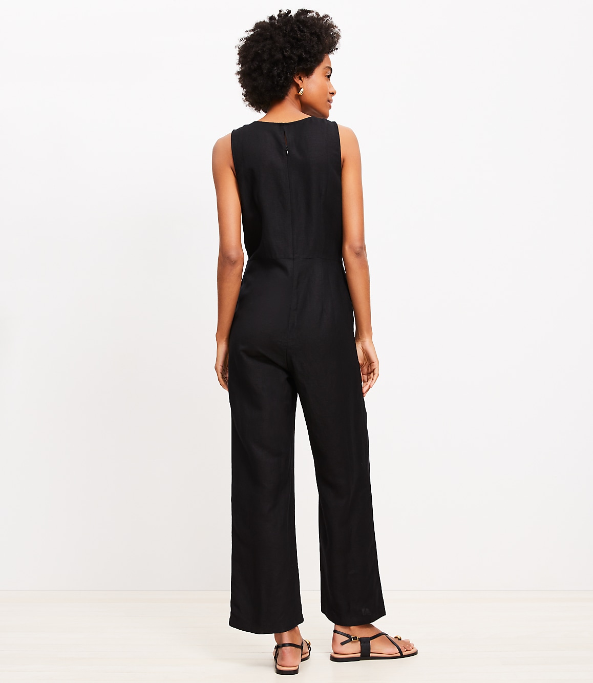 Tie Front Linen Blend Jumpsuit