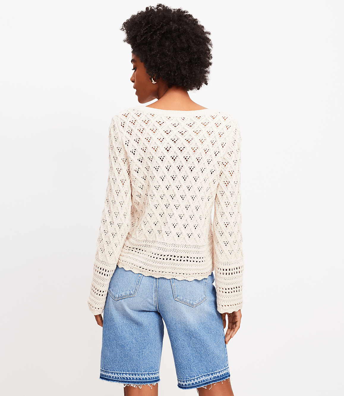 Mixed Pointelle Wide Sleeve Boatneck Sweater