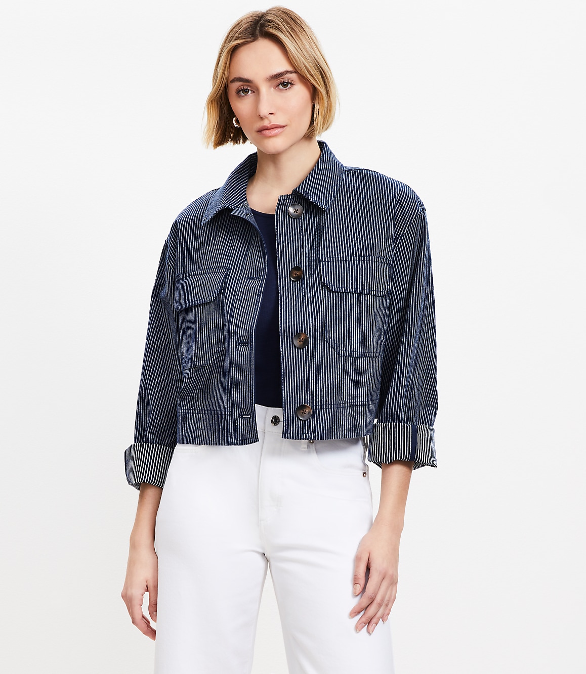 Textured Stripe Wide Sleeve Jacket