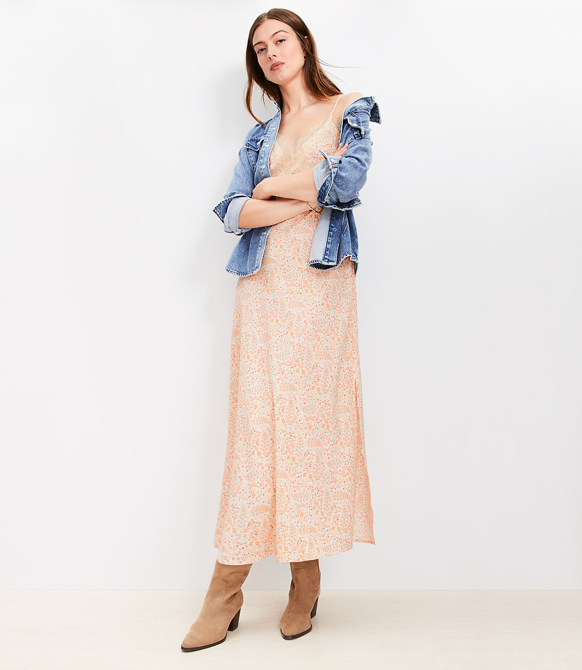 Petite Paisley Lace Trim Midi Slip Dress