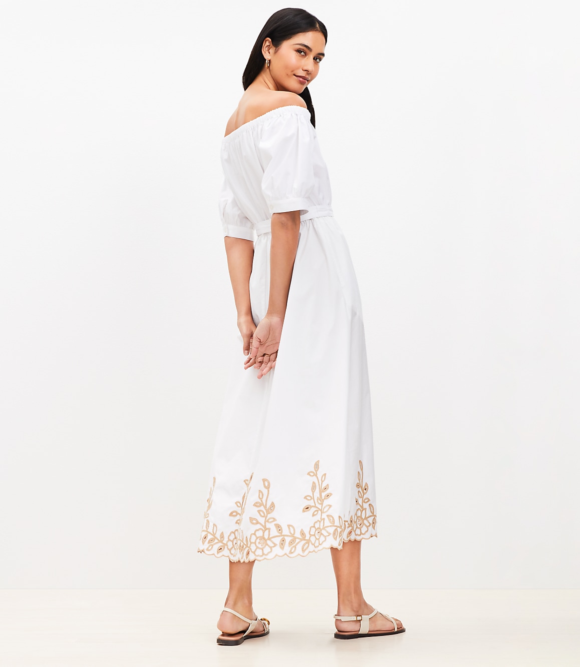 Petite Off The Shoulder Midi Pocket Shirtdress