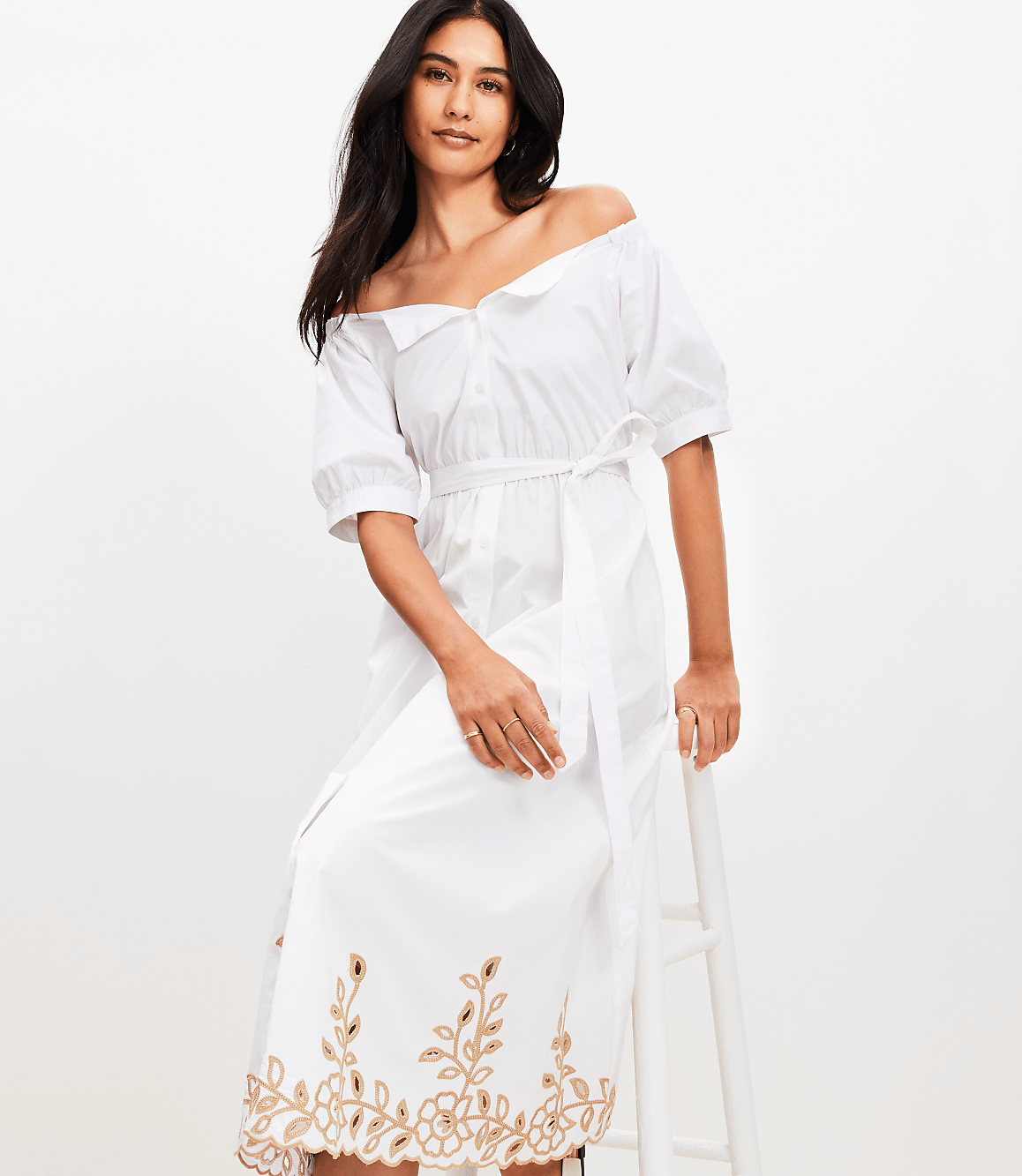 Off The Shoulder Midi Pocket Shirtdress