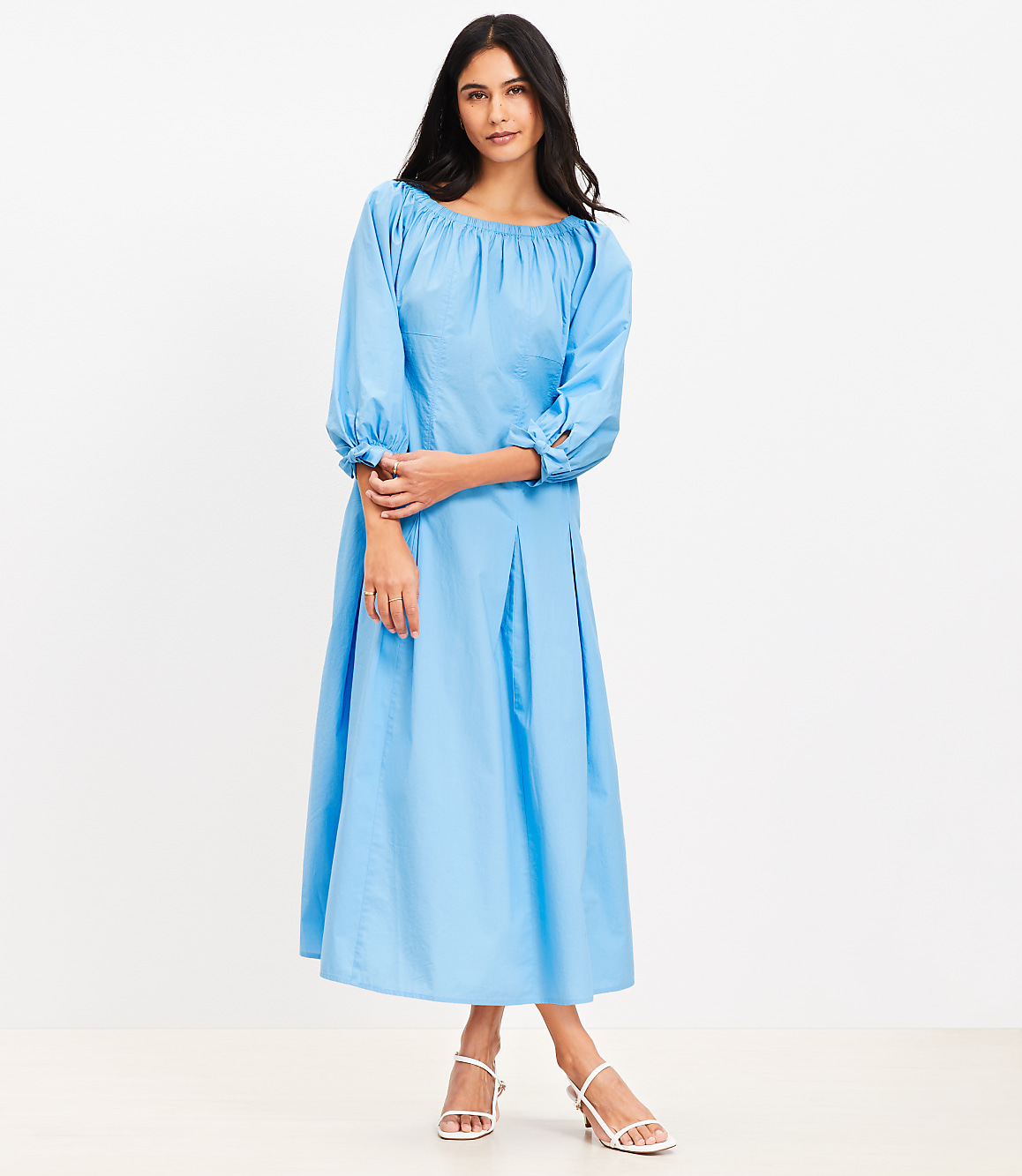 Poplin Tie Cuff Midi Dress