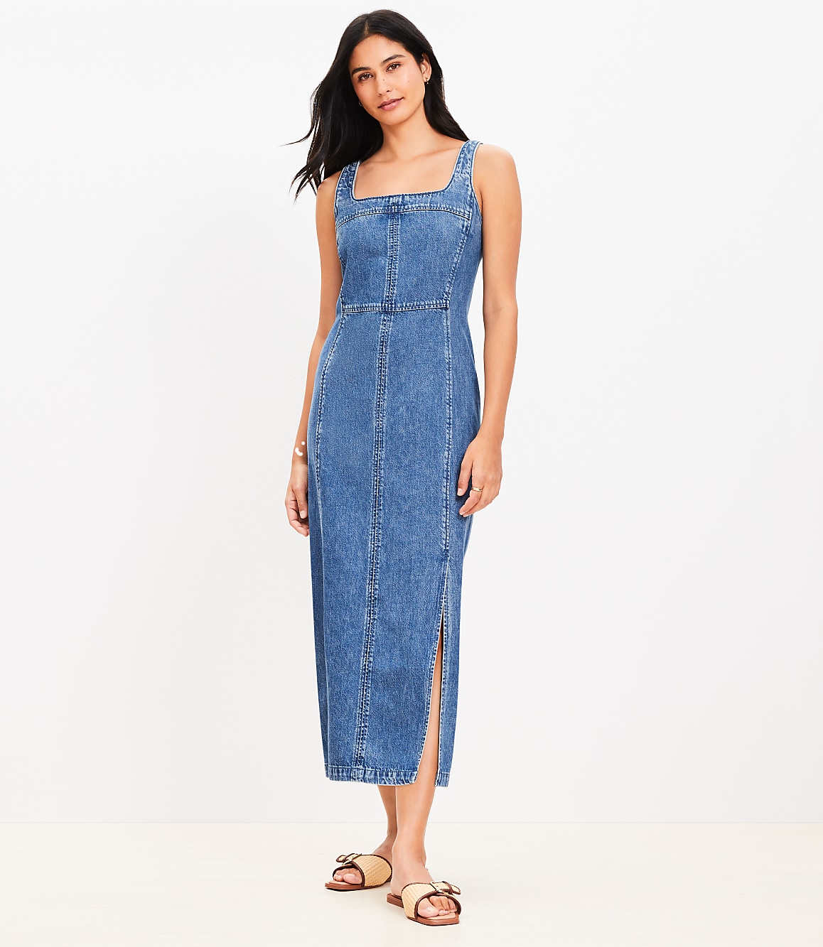 Seamed Denim Midi Dress