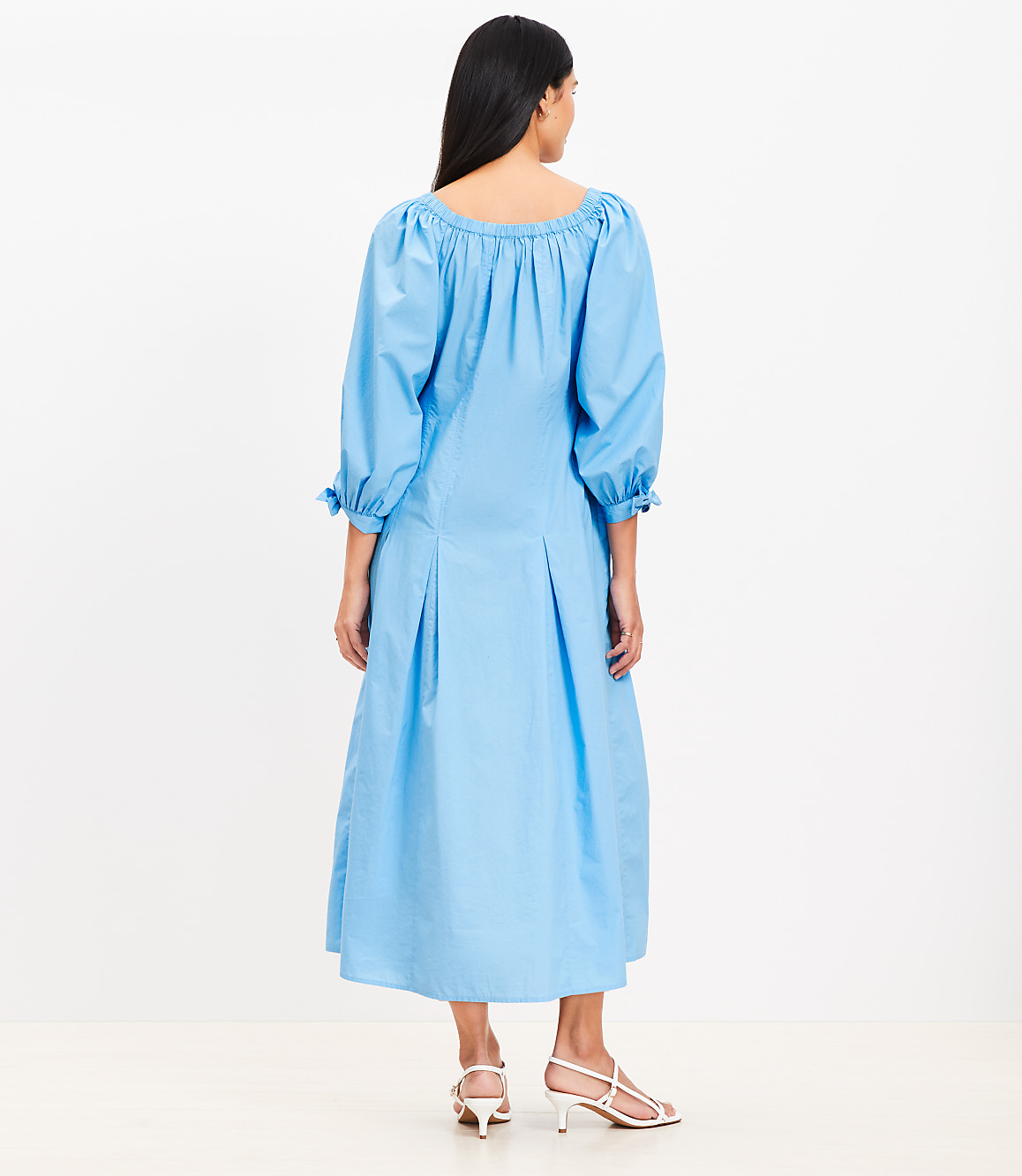 Poplin Tie Cuff Midi Dress