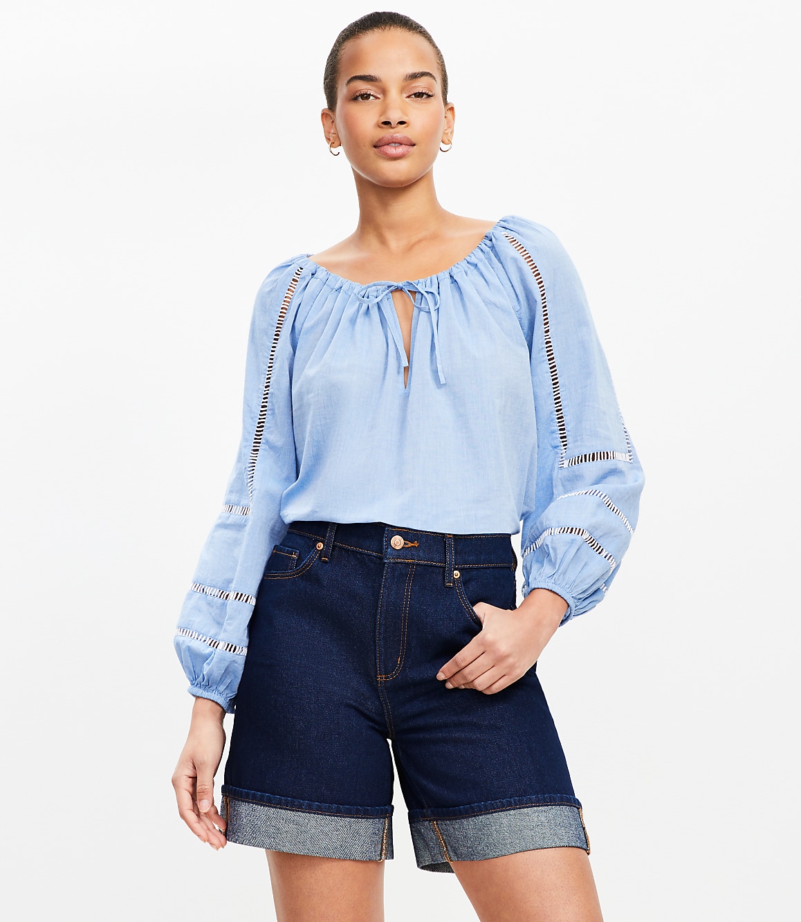 Petite A-Line High Rise Denim Shorts in Rinse Wash