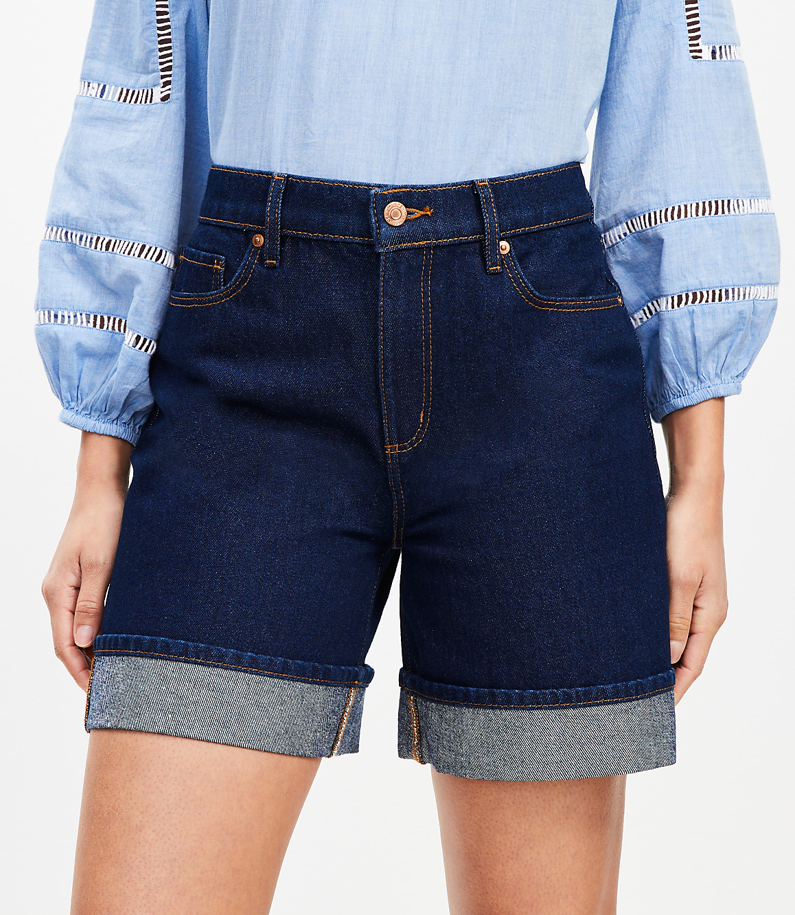 Petite A-Line High Rise Denim Shorts in Rinse Wash