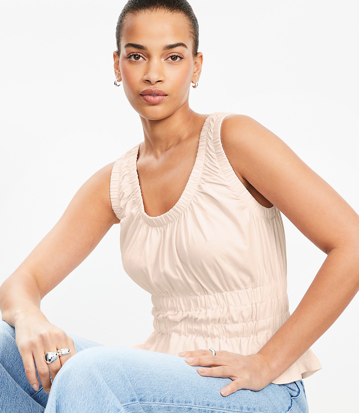 Shirred Peplum Tank Top