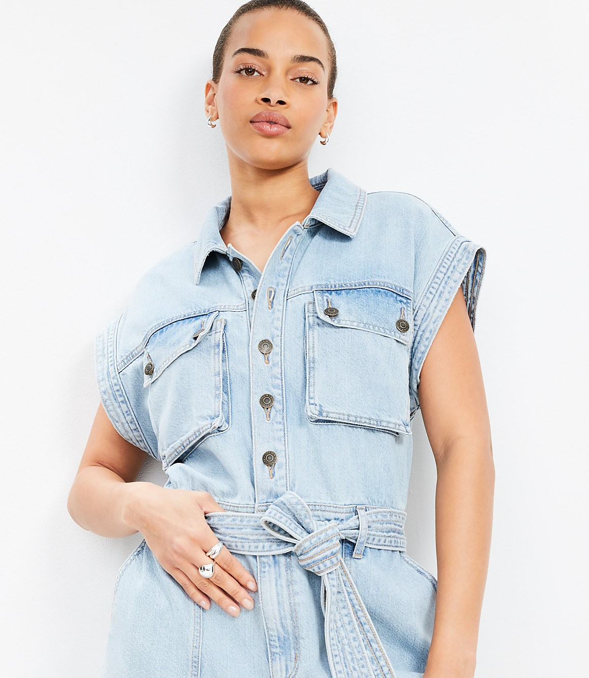 Denim Utility Romper in Light Wash